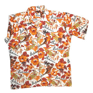 Bahamas mens Shirt windswept Large orange floral Hawaiian Beach Party EUC